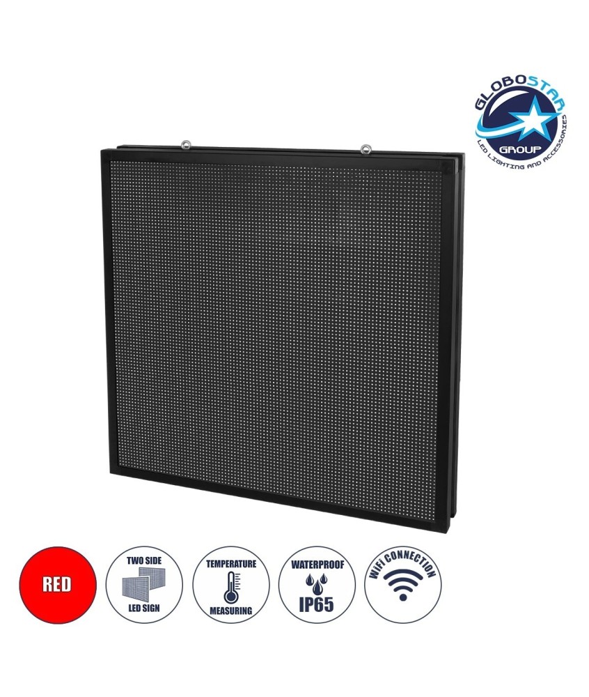 GLOBOSTAR® DISPLAY 90341 Κυλιόμενη Ψηφιακή Επιγραφή P10 Διπλής Όψης LED AC 220-240V Αδιάβροχο IP65 Κόκκινο - WiFi Control μέσω FK APP - Αισθητήρας Θερμοκρασίας & Υγρασίας - Μ104 x Π12 x Υ104cm - 2 Χρόνια Εγγύηση